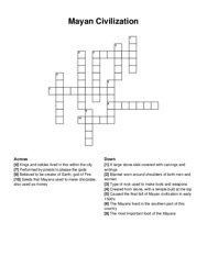 Mayan Civilization crossword puzzle