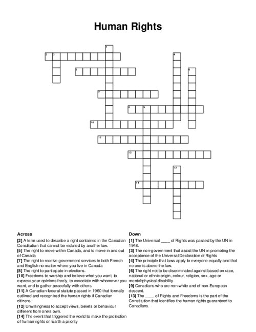 Human Rights Crossword Puzzle