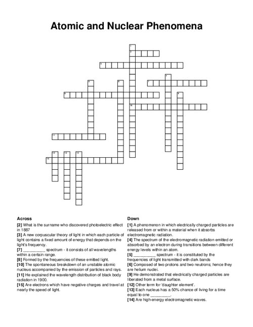 Atomic and Nuclear Phenomena Crossword Puzzle