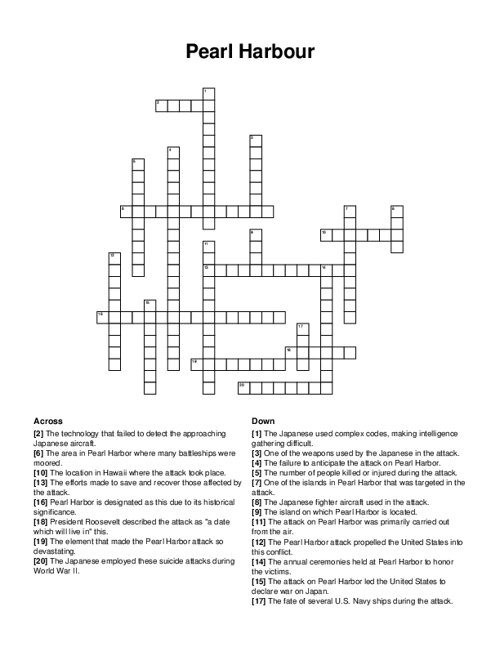 Pearl Harbour Crossword Puzzle