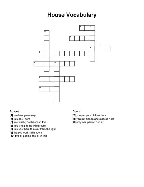 House Vocabulary Crossword Puzzle