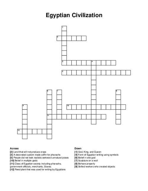 Egyptian Civilization Crossword Puzzle