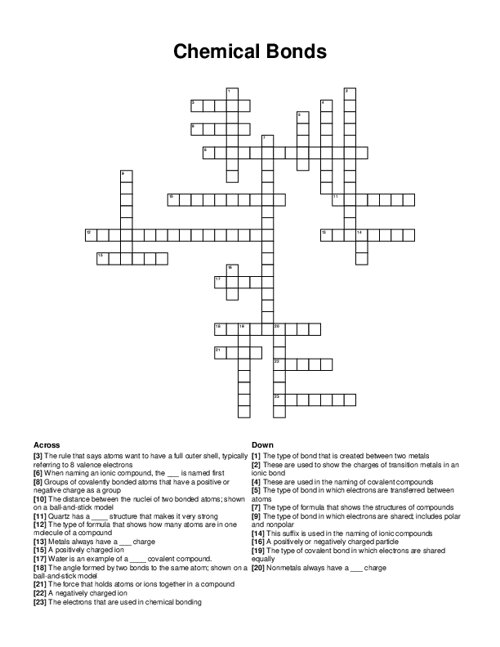 Chemical Bonds Crossword Puzzle