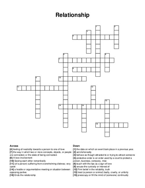 Relationship Crossword Puzzle