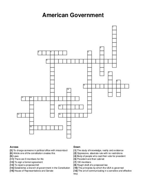 American Government Crossword Puzzle