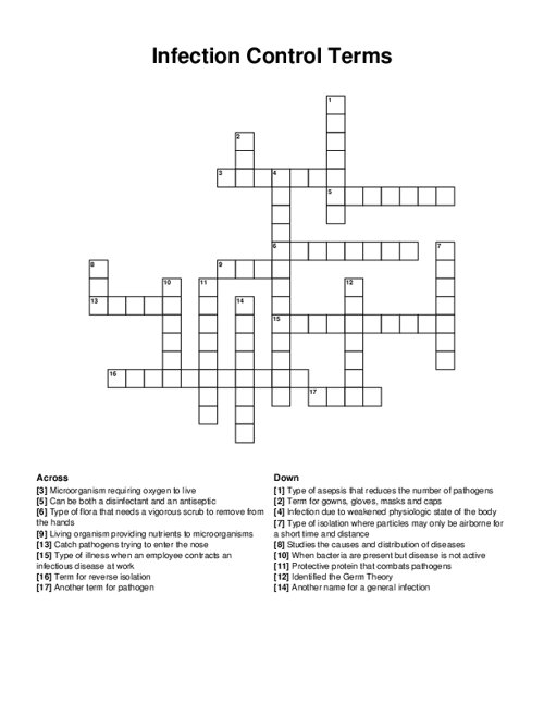 Infection Control Terms Crossword Puzzle