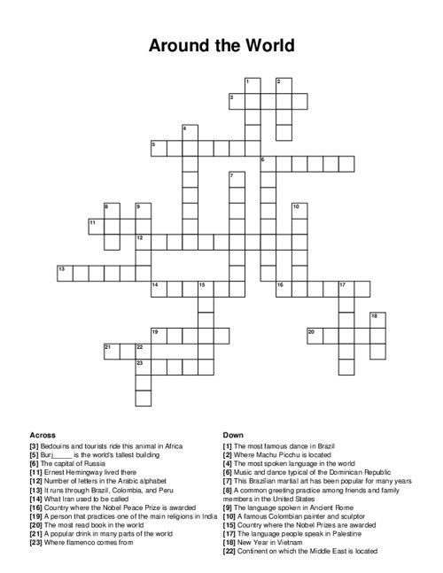 Around the World Crossword Puzzle