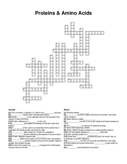 Proteins & Amino Acids Crossword Puzzle