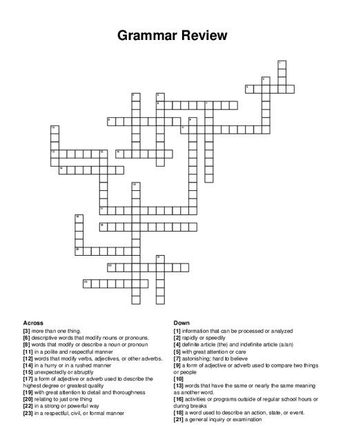 Grammar Review Crossword Puzzle