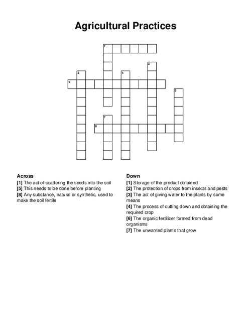 Agricultural Practices Crossword Puzzle