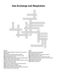 Gas Exchange and Respiration crossword puzzle