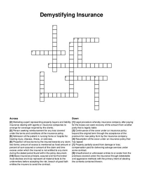 Demystifying Insurance Crossword Puzzle