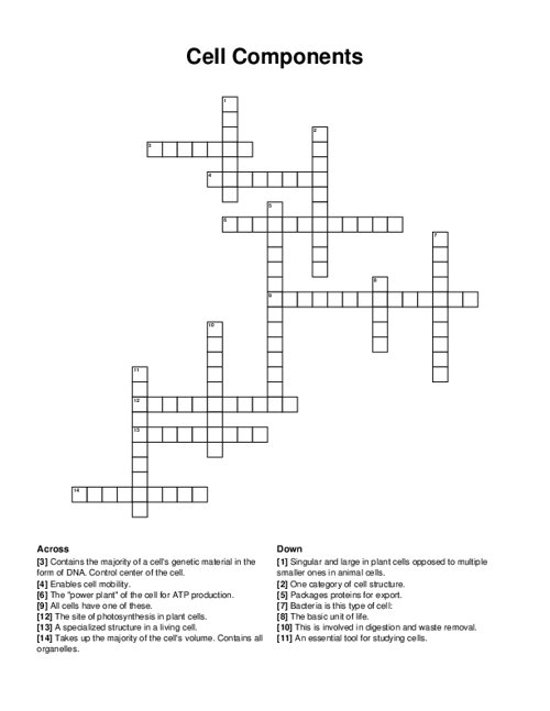 Cell Components Crossword Puzzle