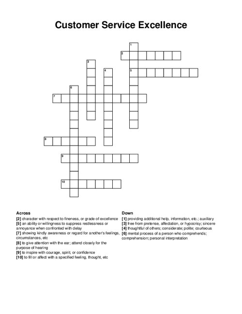Customer Service Excellence Crossword Puzzle