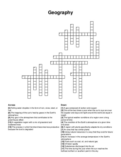 Geography Crossword Puzzle