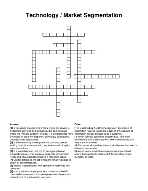 Technology / Market Segmentation Crossword Puzzle