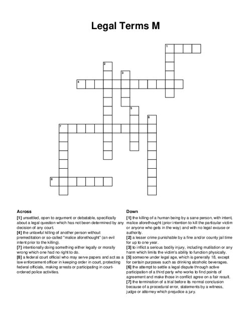 Legal Terms M Crossword Puzzle
