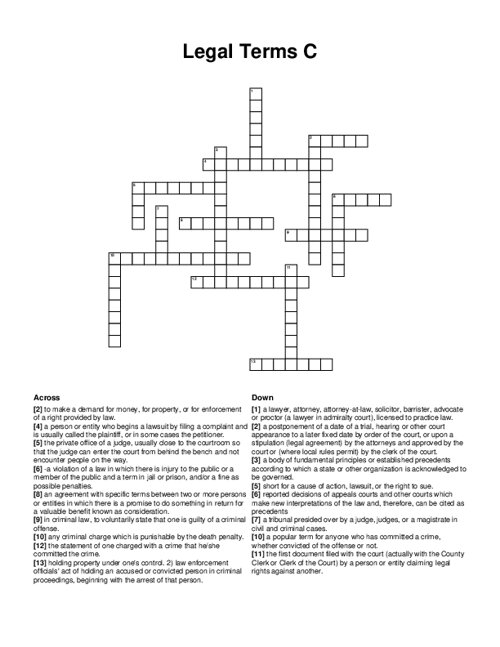 Legal Terms C Crossword Puzzle