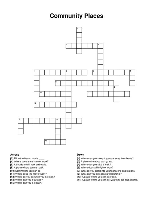 Community Places Crossword Puzzle