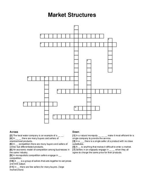 Market Structures Crossword Puzzle