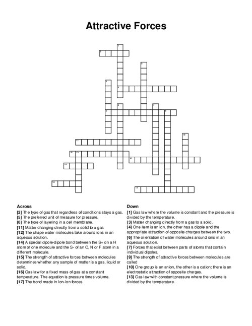Attractive Forces Crossword Puzzle