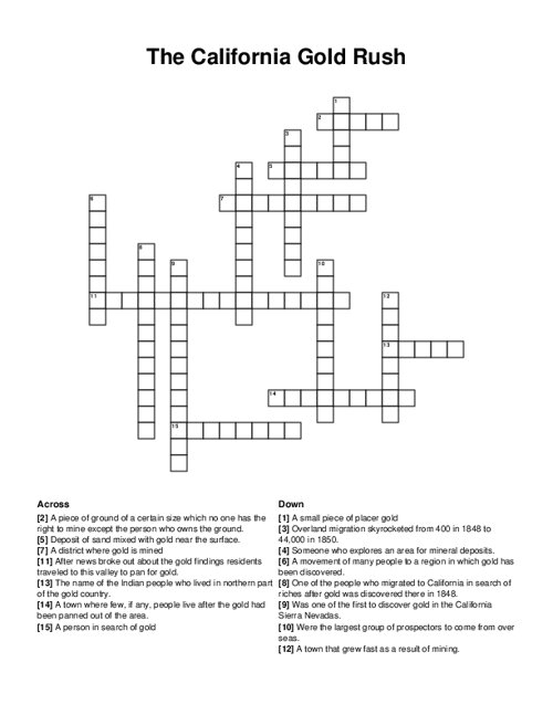 The California Gold Rush Crossword Puzzle