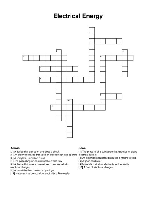 Electrical Energy Crossword Puzzle
