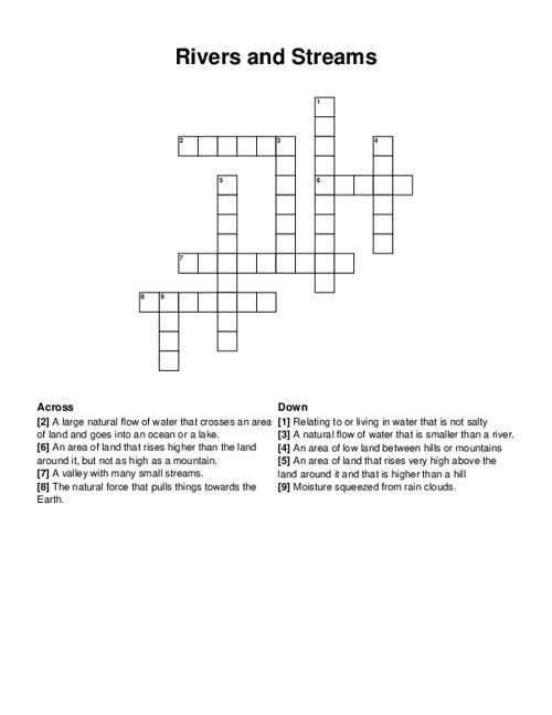 Rivers and Streams Crossword Puzzle
