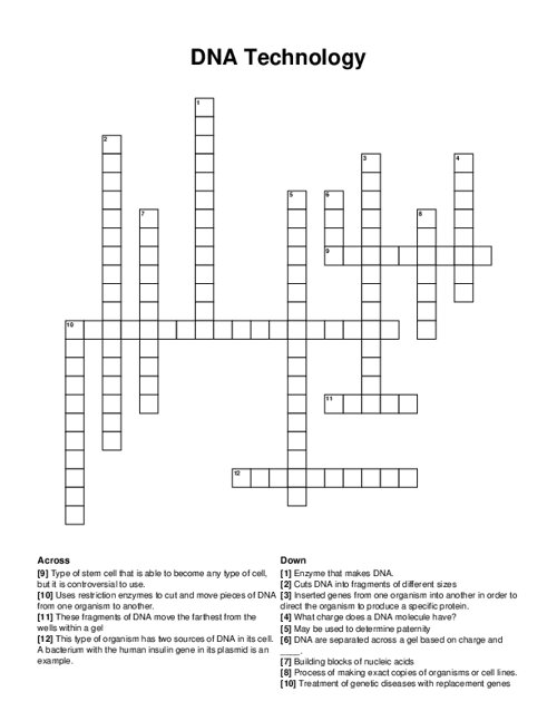 DNA Technology Crossword Puzzle