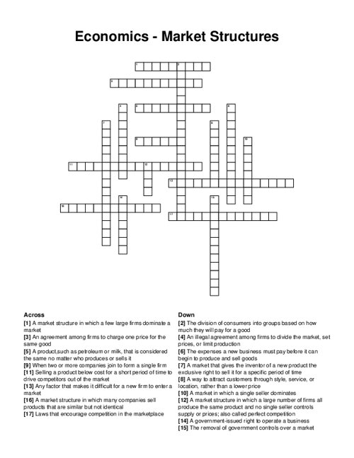 Economics - Market Structures Crossword Puzzle