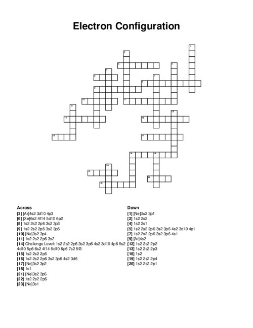 Electron Configuration Crossword Puzzle