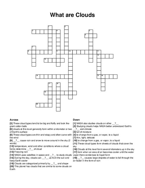 What are Clouds Crossword Puzzle