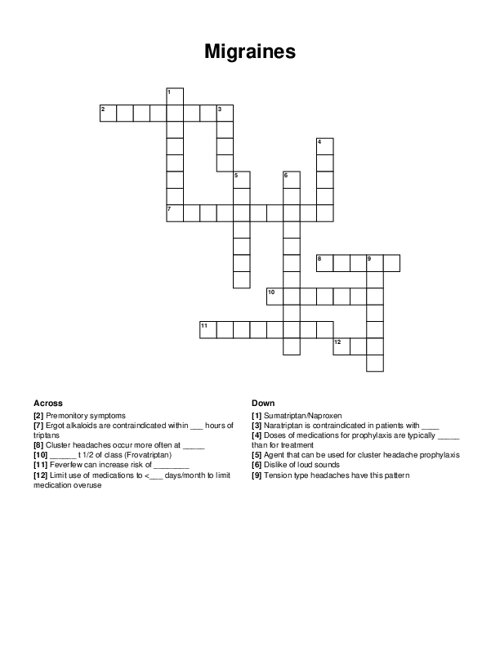 Migraines Crossword Puzzle