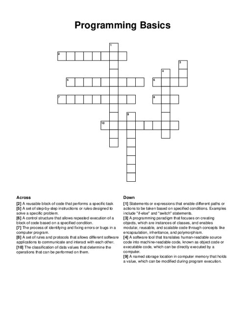 Programming Basics Crossword Puzzle