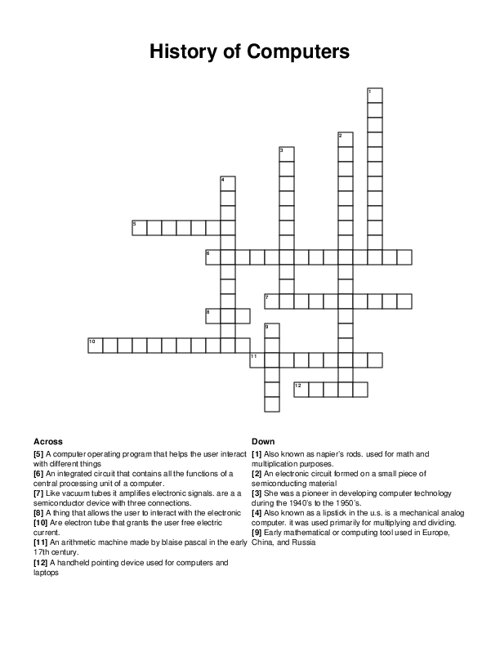 History of Computers Crossword Puzzle