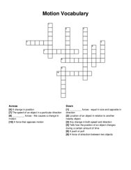 Motion Vocabulary crossword puzzle