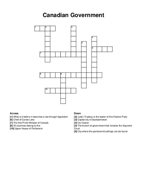 Canadian Government Crossword Puzzle