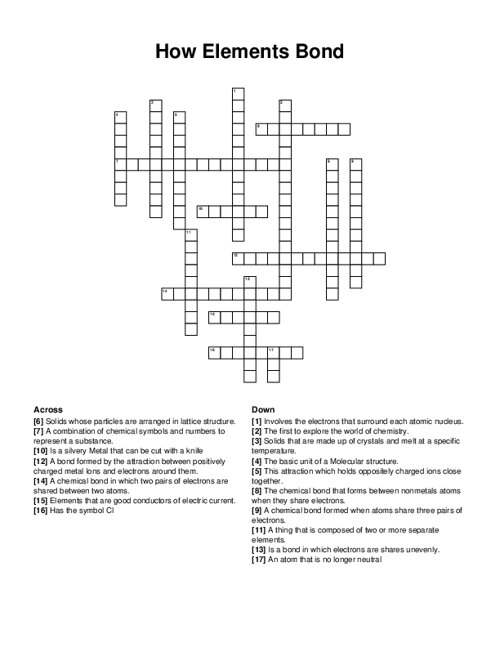 How Elements Bond Crossword Puzzle