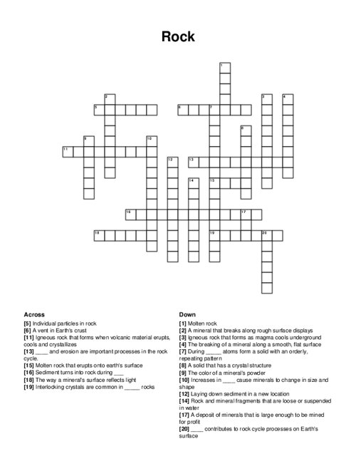 Rock Crossword Puzzle
