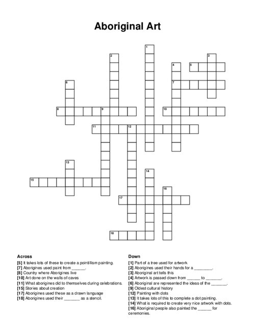 Aboriginal Art Crossword Puzzle