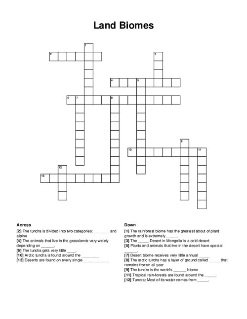 Land Biomes Crossword Puzzle