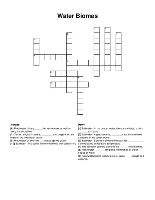 Water Biomes Crossword Puzzle