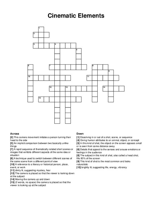 Cinematic Elements Crossword Puzzle