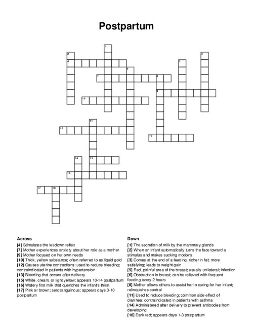Postpartum Crossword Puzzle