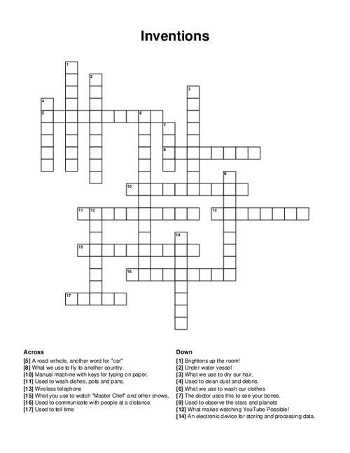 Inventions Crossword Puzzle