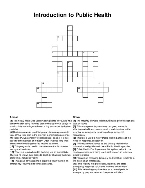 Introduction to Public Health Crossword Puzzle