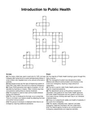 Introduction to Public Health crossword puzzle