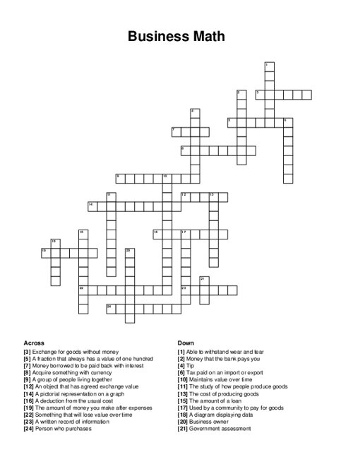 Business Math Crossword Puzzle