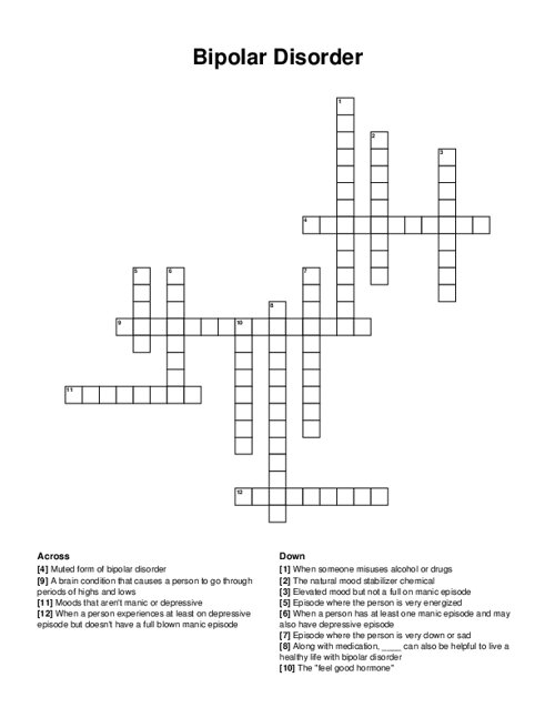 Bipolar Disorder Crossword Puzzle