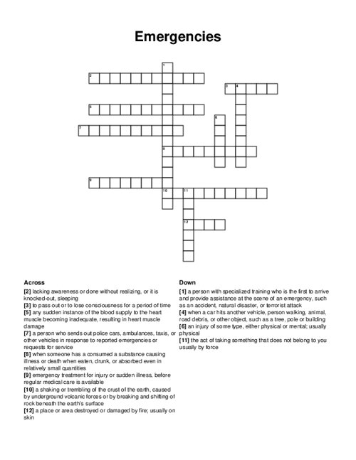 Emergencies Crossword Puzzle